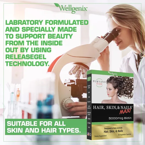 Vista 7 de Wellgenix Purvana MAX Suplemento para la piel y las uñas – 5000 mcg de biotina con MSM y complejo B – Soporte para cabello más grueso, uñas más