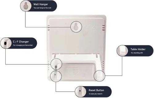 Vista 2 de The Season Essentials Reloj digital multifuncional de escritorio con termómetro, comprobador de humedad, reloj despertador, calendario, reloj