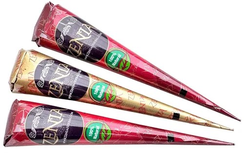 Vista 2 de Zenia Paquete de 3 conos de tinte para el cabello de henna 100% natural, color marrón rojizo oscuro, 0.88 oz cada cono