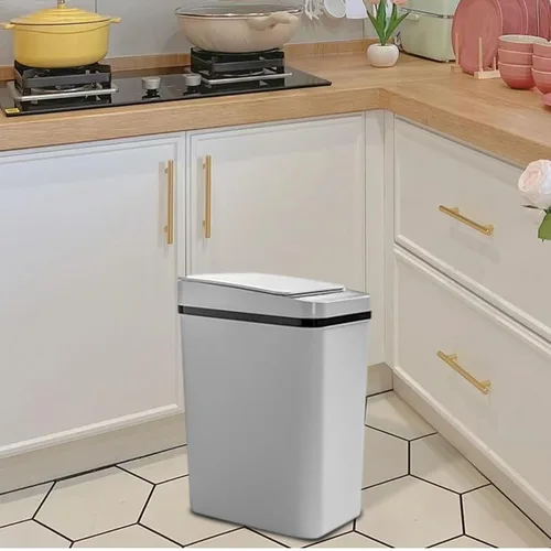 Vista 3 de Bote de basura con sensor de movimiento, cubo de basura con tapa activada por sensor de 12 litros para el hogar, cubo de basura automático con menos