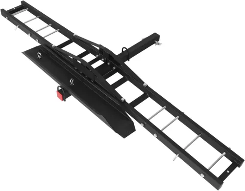 Vista 9 de Heavy Duty Motorcycle Hitch Carrier Foldable Anti Tilt Steel & Aluminum Rack with Anti-Rust Coating 180kg Capacity Detachable Ramp Tilt Access for