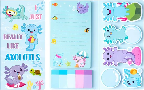 Vista 52 de Xqumoi Paquete de 2 notas adhesivas con texto en inglés "I Just Really Like Axolotl - Animal Mexican Walking Fish Self-Stick Notes Pads Divisor Tabs