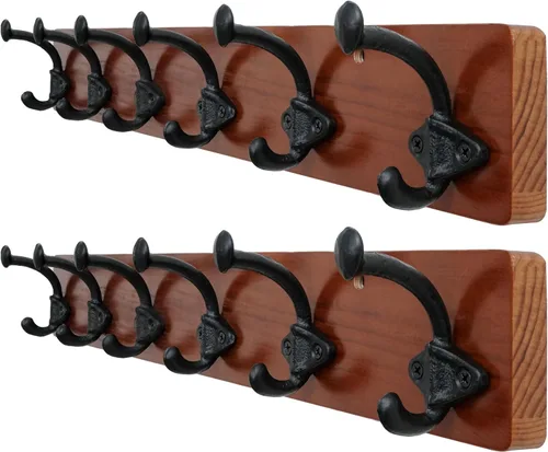 Vista 18 de WEBI Perchero rústico de montaje en pared, 5 ganchos de hierro fundido montados en pared, perchero colgante de servicio pesado, ganchos antiguos
