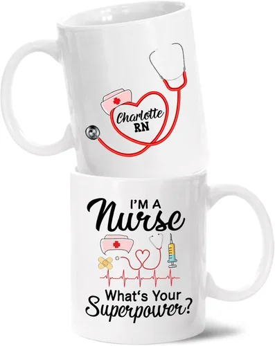 Vista 11 de Taza de estetoscopio – Taza personalizada con texto en inglés «A Truly Great Nurse Is Hard To Find Difficult To Part With And Impossible to Forget»