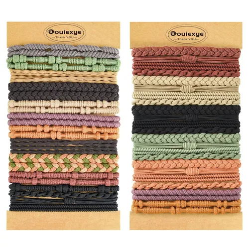 Vista 11 de Pulseras para el cabello para mujer, 24 piezas de accesorios para el cabello bohemio en 12 colores, 5 estilos, no dañan el cabello grueso