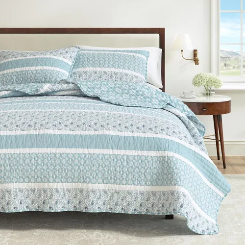 Vista 6 de Great Bay Home - Juego de edredón reversible de 2 piezas azul tamaño individual/individual XL con 1 funda Colchas ligeras, para todas