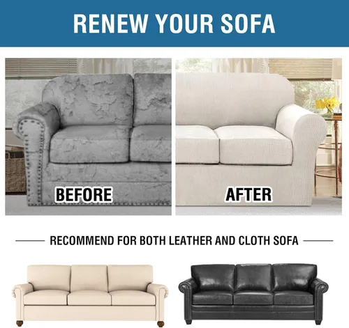 Vista 7 de H.VERSAILTEX Fundas elásticas para sofá de 3 cojines, paquete de 2 fundas de sofá biplaza, marfil