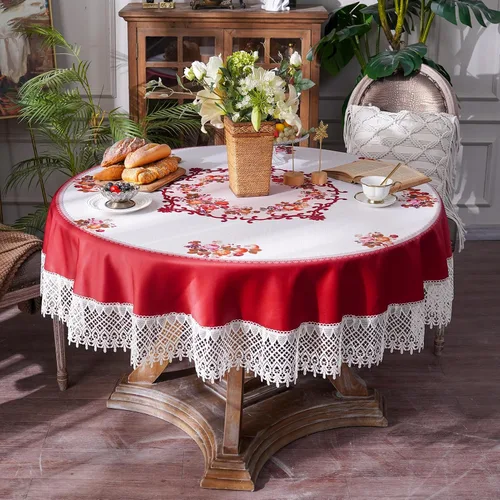 Vista 2 de ARTABLE Mantel redondo de encaje rústico macramé bordado manteles de mesa para cosecha, decoración de aparador, granja, cocina y hogar