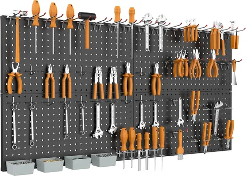 Vista 2 de WALMANN Kit de tablero de clavijas de metal con accesorios para pared, herramientas de garaje, sistema de tablero de clavijas para garaje, banco