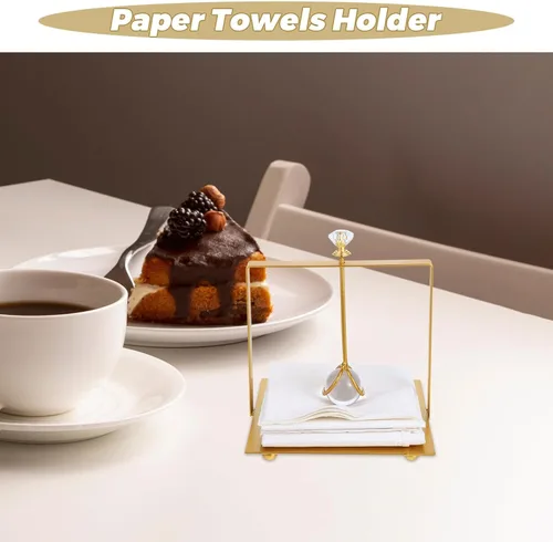 Vista 3 de KESYOO Metal Napkin Holder with Weighted Arm and Lift Handle, Modern Square Decorative Tissue Holder for Kitchen and Dining Table, Portable Gold