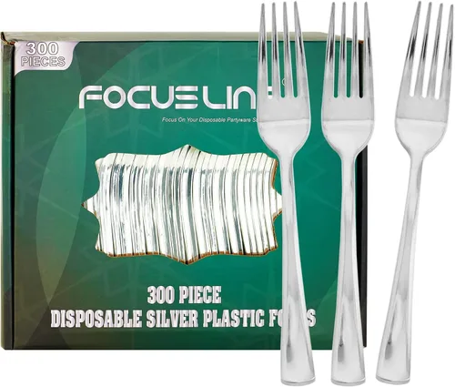 Vista 12 de FOCUSLINE Paquete de 300 tenedores desechables de plástico dorado, tenedores de plástico sólido y duradero, cubiertos desechables resistentes