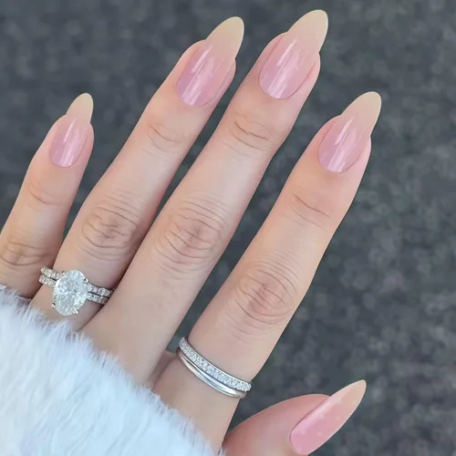 Vista 30 de Uñas postizas a presión en forma de almendra, uñas falsas medianas con diseños de arcos 3D, perlas y strass, puntas francesas, uñas a presión