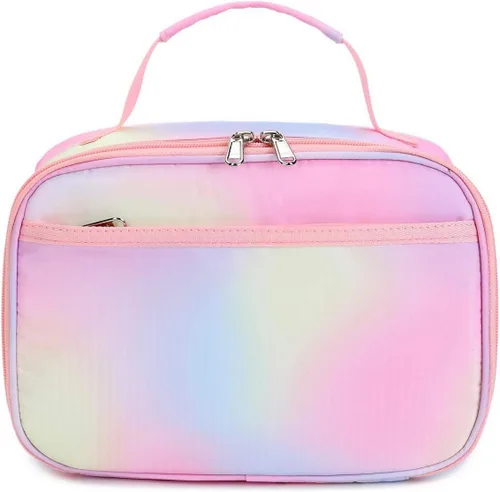 Vista 9 de Lonchera para niños y niñas, bolsa térmica con aislamiento, kit de bolsa de almuerzo reutilizable para viajes escolares (arcoíris Y064)