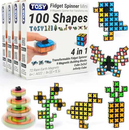Vista 18 de TOSY Spinner Magnético Fidget que Brilla – 16 bloques, juguete 3 en 1: Spinner Fidget Transformable, cubo infinito/rompecabezas, brillante, regalo