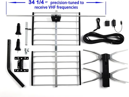 Vista 3 de PBD - Antena de TV digital HD para exteriores con amplificador de alta ganancia de 150 millas de largo alcance para UHF/VHF, poste de montaje, cable