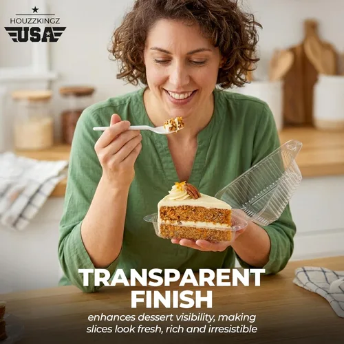 Vista 5 de 25 recipientes para rebanadas de pastel con tapas Recipientes de plástico desechables medianos con bisagras Recipiente transparente para tarta