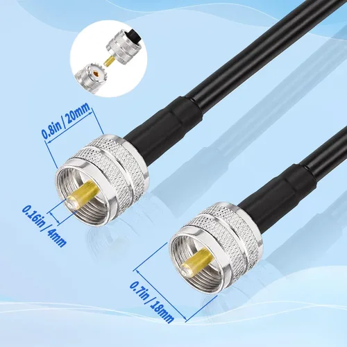 Vista 5 de Superbat Cable de puente RG8X PL259 a PL259 (2 puentes PL-259 de 1 pie) para cable de antena CB, extensión de cable duplexor, sintonizador, carga