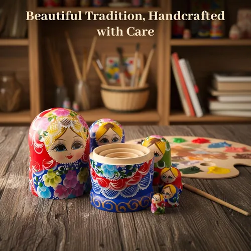 Vista 5 de AMOR PRESENT Muñecos de anidación rusos, 7 unidades de muñecas de anidación de madera Matryoshka apilables, juego anidado para Navidad, niños