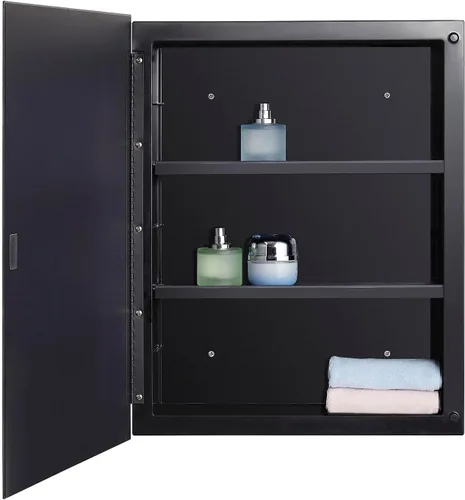 Vista 5 de IDYLLOR Armario de plástico negro para espejo de medicina con borde biselado, 16 x 20 pulgadas, montaje en superficie y empotrado