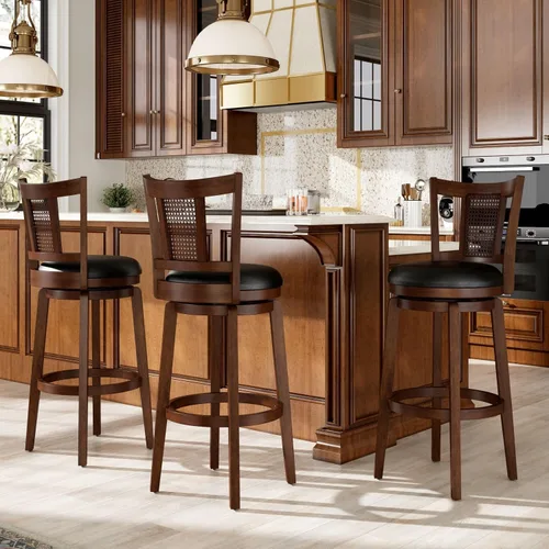 Vista 11 de Sophia & William Swivel Counter Height Bar Stools Set of 2, 26 Inch Faux Leather Barstools with Backrest & Solid Wood Legs, Brown Kitchen Counter