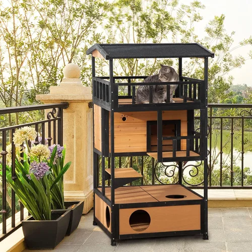 Vista 2 de 3-Tier Outdoor Cat House with Escape Doors and Removable Litter Box