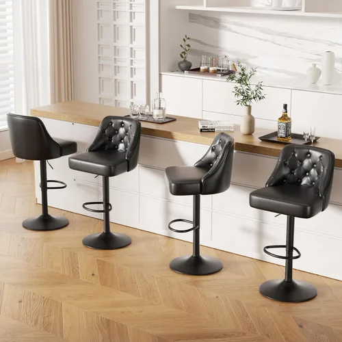 Vista 23 de Juego de 2 taburetes de bar, taburete de bar ajustable con respaldo, sillas de bar tapizadas de piel sintética, taburetes de bar giratorios modernos