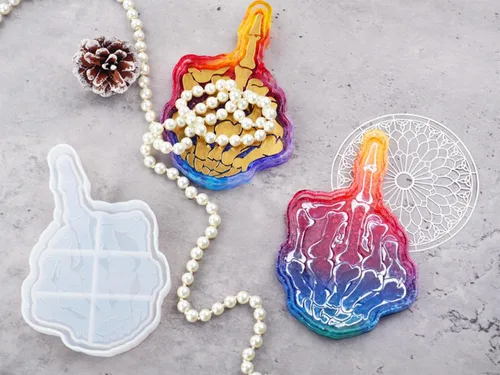 Vista 3 de Molde de resina epoxi de cristal DIY, proporción de mano, cráneo, dedo medio, placa de espejo de mano, molde de silicona para resina erecta dedo