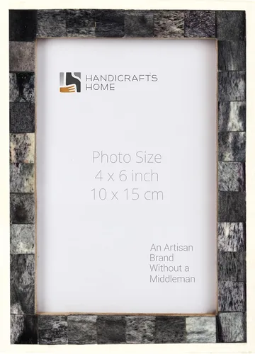 Handicrafts Home Marco de fotos gris y blanco de 4 x 6, marco hecho a mano para decoración del hogar boho chic, decoración costera de escritorio y