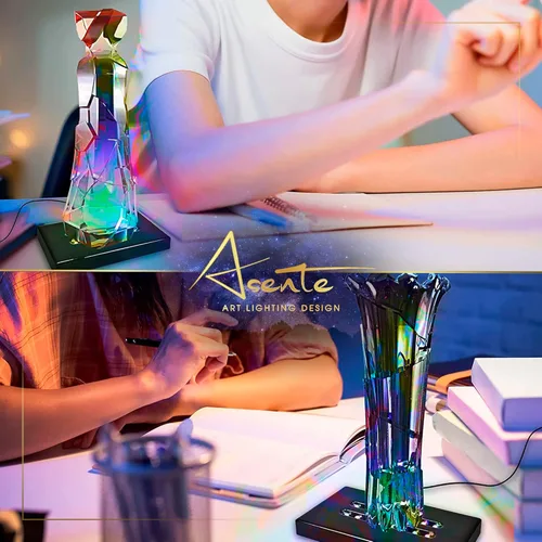 Vista 7 de Pedestal de 5 luces LED – Base programable de satén negro mate con alimentación AC/USB – para arte de cristal 3D – Trofeo, Orbe y bases de luz