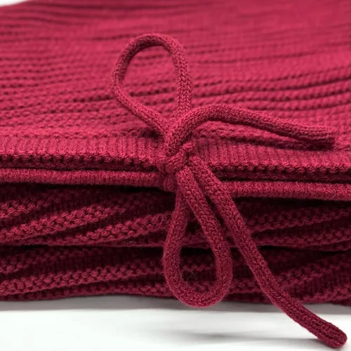 Vista 5 de Suéter de 36 pulgadas con volantes, falda de árbol de Navidad de punto con lazos de encaje, color burdeos