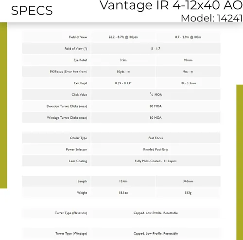 Vista 5 de Hawke Vantage IR 4-12x40 AO Riflescope Shockproof Waterproof Fogproof Nitrogen-Purged 1" Tube Hunting Scope w/Adjustable Objective for Parallax