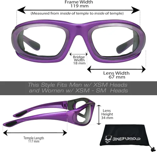 Vista 7 de Bikershades Gafas de montar en motocicleta con montura morada, pequeñas para mujeres y niñas