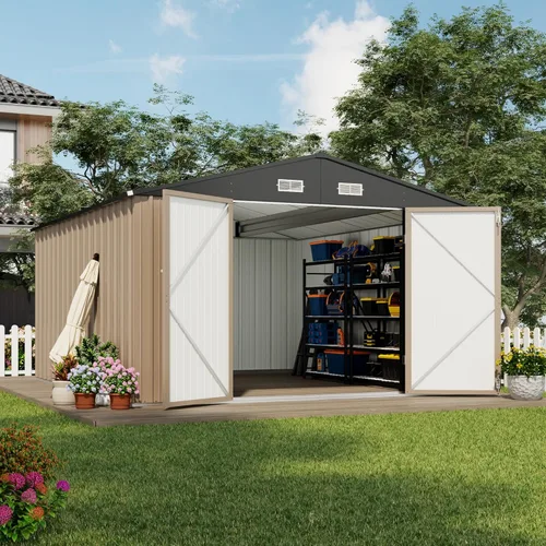 Vista 14 de Devoko Cobertizo de almacenamiento al aire libre de 6 x 4 pies, cobertizo de jardín de metal con cerradura, casa de almacenamiento de acero