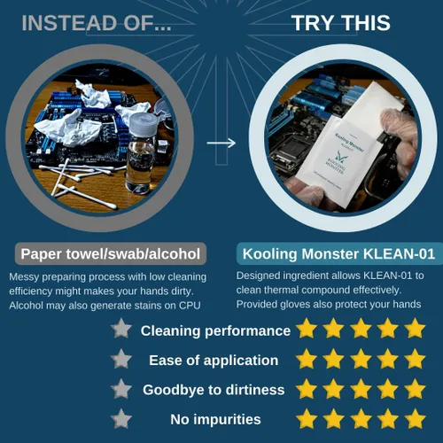 Vista 3 de KLEAN-01, removedor de pasta térmica, toallitas de limpieza de compuesto térmico sin impurezas, limpiador de grasa para CPU/GPU/PS4/XBOX/Heatsink
