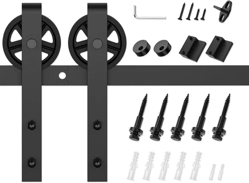 Vista 7 de Kit de herrajes para puerta de granero de alta resistencia de 6.6 pies, kit de herrajes para puerta corrediza de granero para puerta de granero