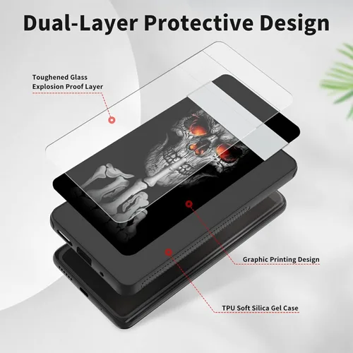 Vista 4 de Funda para teléfono Google Pixel 7A, carcasa trasera de vidrio templado+silicona suave TPU a prueba de golpes antiarañazos para Google Pixel 7A