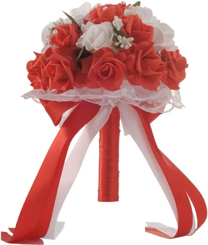 Vista 7 de Ramo de boda – Ramo de flores artificiales de seda para dama de honor, novia, ramo de flores de satén de diamantes para boda, compromiso, decoración