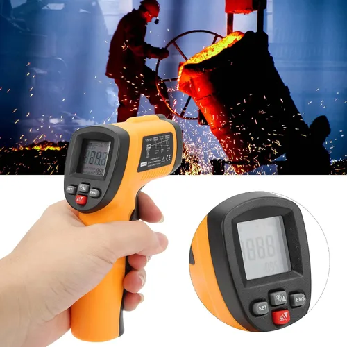 Vista 4 de Fafeicy Termómetro infrarrojo, temperatura digital con emisividad ajustable para uso industrial