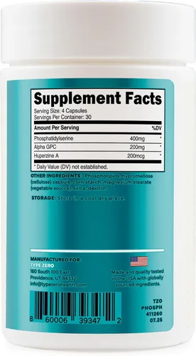 Vista 8 de Type Zero Fosfatidilserina 3X Strength Nootropics Suplemento de apoyo cerebral con Alpha GPC, huperzina A y fosfatidilserina - Suplemento de enfoque