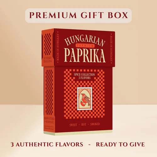 Vista 2 de Colección de Especias de Pimentón Húngaro Premium JUEGO DE REGALO – Dulce, Ahumado y Picante (3 x 4 oz) - Cinco Tarjetas de Recetas Tradicionales