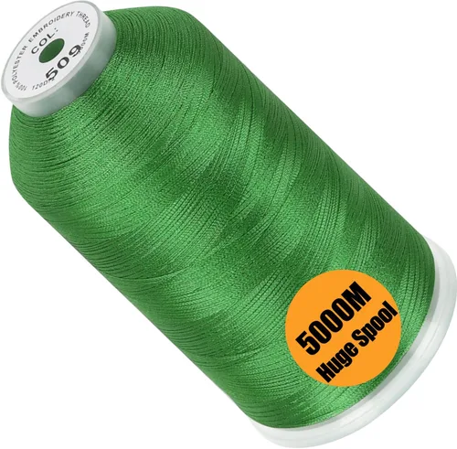 Vista 128 de New brothread - Bobina única de 5000 m de hilo de poliéster para máquina de bordar de 40WT para máquinas comerciales y domésticas - Verde opalino
