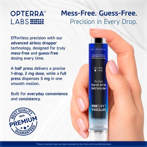 Vista 6 de Gotas azul de metileno grado farmacéutico – 4.4% USP Blue Methylene Pharmaceutical Grade Fórmula de apoyo celular sin alcohol y formaldehído