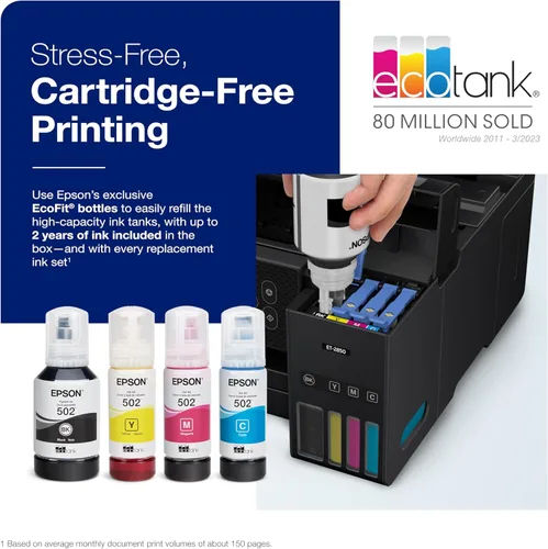 Vista 3 de Epson EcoTank ET-2850 Impresora Supertank inalámbrica a color todo en uno sin cartuchos con escaneo, copia e impresión automática de 2 caras