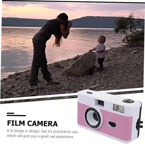 Vista 7 de 1 cámara de película reutilizable con flash integrado retro vintage cámara para fotografía fácil, diseño simple para baja rosa y morado para amigos