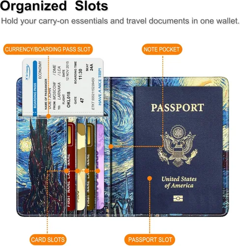 Vista 3 de Fintie Passport Holder, Slim Travel Wallet RFID Blocking Card Case Cover Passport Cover Protector Travel Essentials with Credit Card Slots for