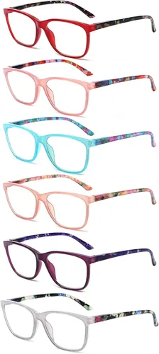 Vista 12 de SIGVAN Lentes de lectura para mujer, con bloqueo de luz azul, bisagra de resorte, diseño de moda, lentes con estampado para mujer