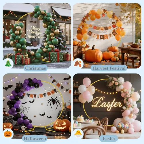 Vista 7 de Kit de soporte redondo de arco de globos de 7.2 pies, soporte de arco de metal para fiestas, marco de arcos de boda dorado con base para ceremonia