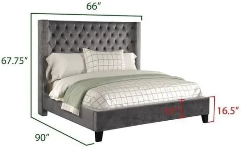 Vista 8 de Galaxy Home Furnishings Allen Queen - Juego de 5 piezas de tapicería capitoné para dormitorio, hecho con madera en gris
