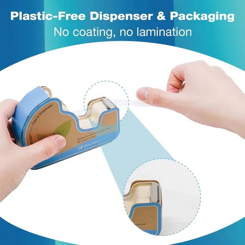 Vista 3 de Escritorio dispensador de cinta, dispensador de cinta sin plástico con 4 rollos de cinta transparente de 3/4 pulgadas x 640 pulgadas, escritorio