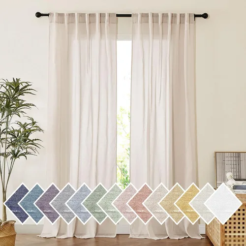 Vista 50 de NICETOWN Cortinas traslúcidas de lino para ventanas de dormitorio, bolsillo para barra y pestaña trasera, cortinas verticales semitransparentes